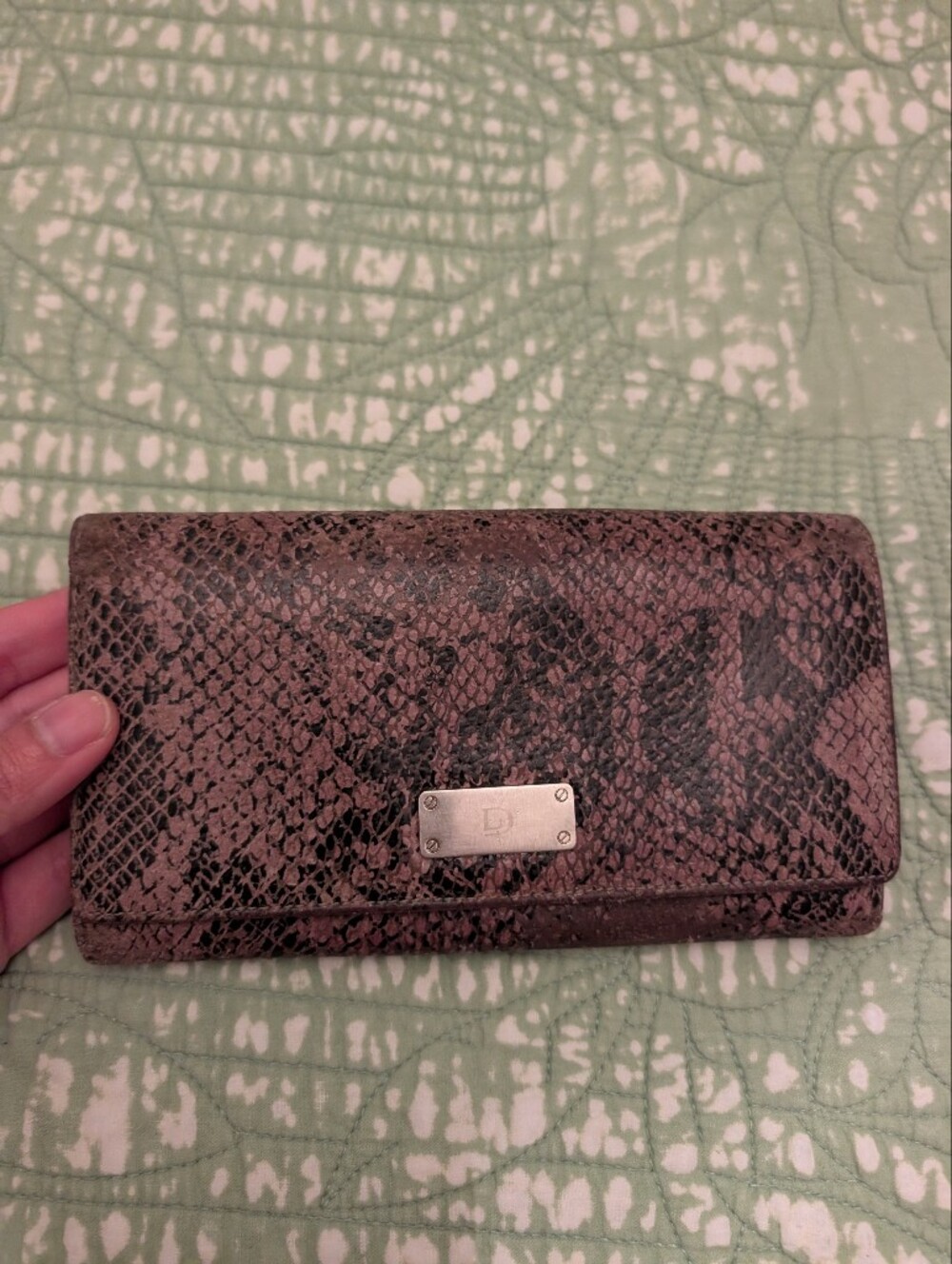 Danier Snake-Texture Leather Wallet in Brown and Black